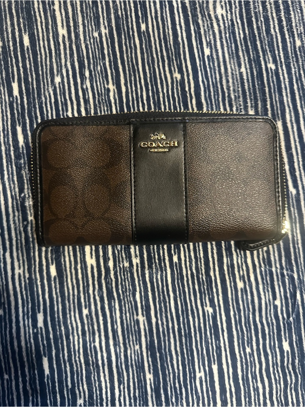 Coach Brown and Black Signature Zip Wallet